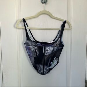 katch me corset top black and white patterned